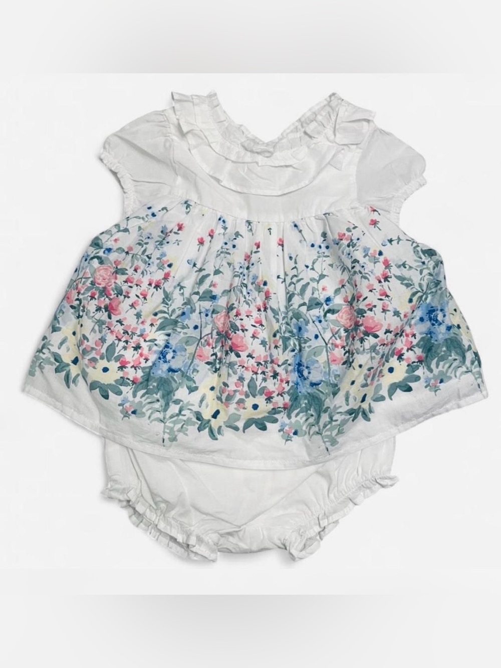 Janie and Jack NWT White Floral Dress Bloomer Set Floral Accent 12-18 Months